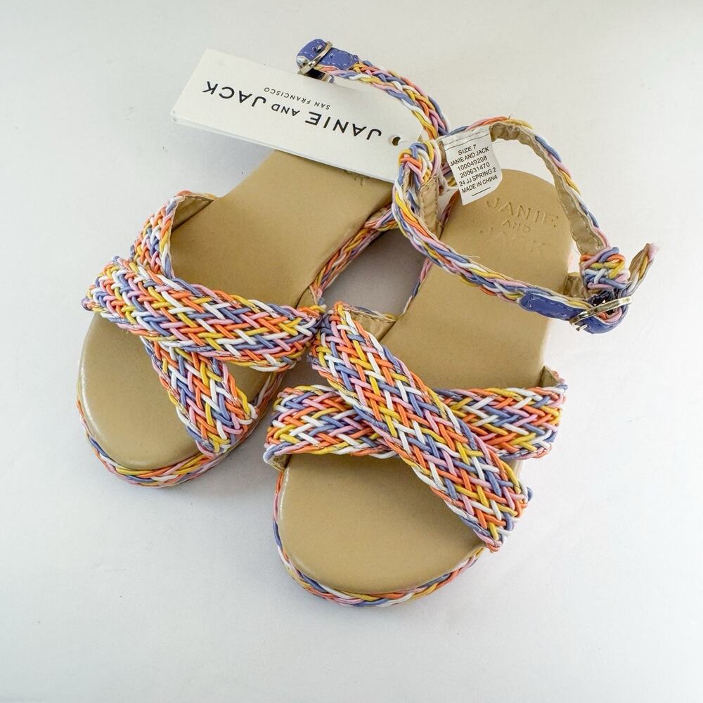 Janie and Jack Girls Braided Espadrille‎ Sandals SIZE 7 Bali Sunset Rainbow NWT